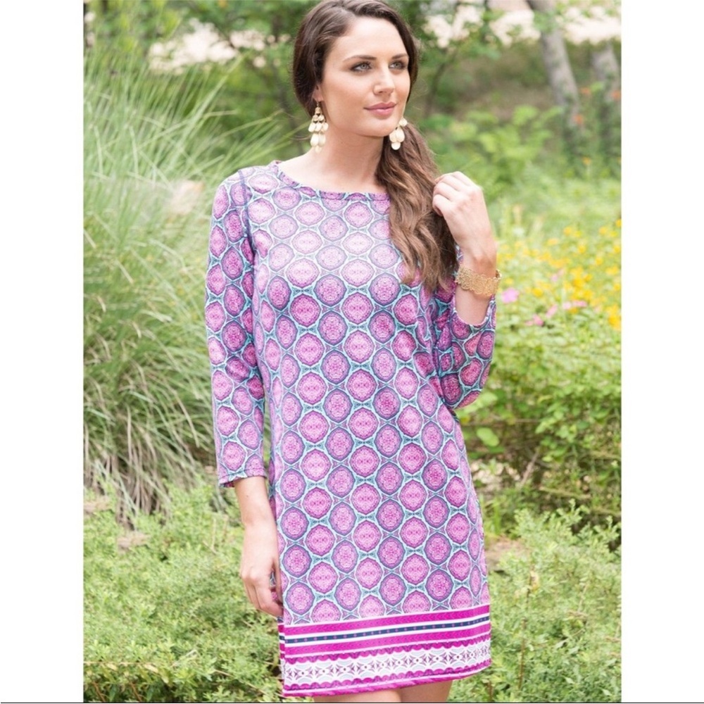Cabana Life Pink Purple Mosaic Shift Dress